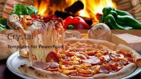  Presentation with pizza and sports - Presentation theme featuring pizza-slice-melted-cheese-pepperoni background and a coral colored foreground