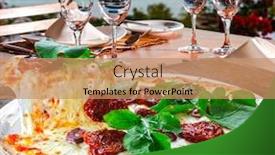  Presentation with pizzeria - Beautiful PPT layouts featuring pizza-slice-melted-cheese-pizzeria backdrop and a coral colored foreground