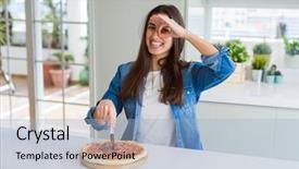  Presentation with eye - Amazing slide set having pizza slice using a cutter backdrop and a light blue colored foreground