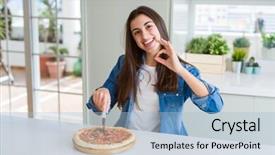  Presentation with cutting heavy metals - Cool new slide set with pizza slice using a cutter backdrop and a light blue colored foreground