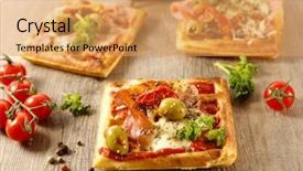  Presentation with pizza - Presentation theme enhanced with pizza waffle with ham background and a yellow colored foreground
