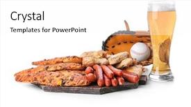  Presentation with snacks - Cool new PPT layouts with pizza wings - beer with snacks and baseball backdrop and a white colored foreground