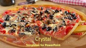  Presentation with tomato - Slide set featuring pizza-with-anchovies-olives-cheese background and a red colored foreground