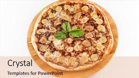  Presentation with coffee and sweet chocolate brownies - Colorful slide deck enhanced with pizza with banana and chocolate backdrop and a yellow colored foreground