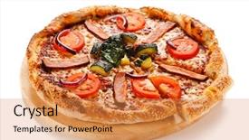  Presentation with pizza - Slide deck with pizza with beacon and vegetables background and a coral colored foreground