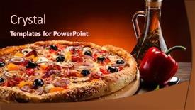  Presentation with pizza - PPT theme with pizza-with-black-olives background and a wine colored foreground