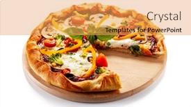  Presentation with pizza - Cool new PPT theme with pizza-with-broccoli-and-vegetables backdrop and a yellow colored foreground