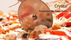  Presentation with pizza - Slides featuring assortment of food in trays laid out on a restaurant counter-top background and a yellow colored foreground