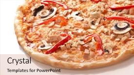  Presentation with pizza lasagna - Slides having pizza with champignons background and a coral colored foreground