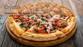  Presentation with mushrooms farm to table vegetables - Slide deck having pizza-with-cooked-ham-mozzarella background and a  colored foreground