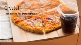  Presentation with unhealthy drink - Slide deck having pizza with cup of cola background and a coral colored foreground