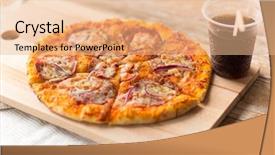  Presentation with unhealthy drink - Slides featuring pizza with cup of cola background and a coral colored foreground