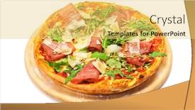  Presentation with rocket - PPT theme with pizza-with-dry-cured-ham background and a yellow colored foreground