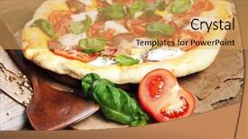  Presentation with dry - Slide set with pizza with dry cured ham and basil background and a yellow colored foreground