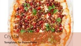  Presentation with duck - Audience pleasing theme consisting of pizza with duck meat and barbecue sauce shot from above isolated on white background backdrop and a gold colored foreground