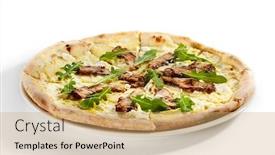  Presentation with italian cuisine - PPT theme with pizza-with-eel-pear background and a coral colored foreground