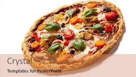  Presentation with pizza - Theme having pizza-with-ham-and-artichoke background and a gold colored foreground