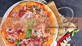  Presentation with mushrooms - Amazing theme having pizza with ham and mushrooms on dark background backdrop and a coral colored foreground