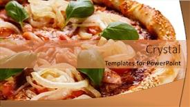  Presentation with onion - Colorful slide deck enhanced with pizza-with-ham-mozzarella-champignon backdrop and a gold colored foreground