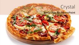  Presentation with pizza - Beautiful presentation theme featuring pizza-with-ham-rucola backdrop and a yellow colored foreground