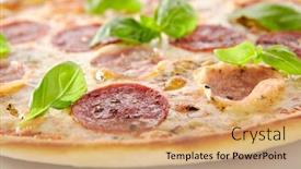  Presentation with italy food - Slide set featuring pizza-with-ham-salami background and a coral colored foreground