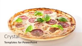  Presentation with italy food - Audience pleasing theme consisting of pizza-with-ham-salami backdrop and a coral colored foreground