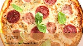 Presentation with italy food - Cool new slide deck with pizza-with-ham-salami backdrop and a gold colored foreground
