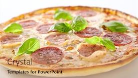  Presentation with italy food - PPT theme consisting of pizza-with-ham-salami background and a coral colored foreground