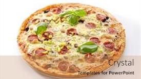  Presentation with italy food - Presentation theme having pizza-with-marbled-beef-ham background and a coral colored foreground