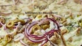  Presentation with tuna - Audience pleasing slide deck consisting of pizza with mozzarella tuna onions and olives backdrop and a coral colored foreground