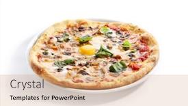  Presentation with green plate - Colorful slides enhanced with pizza-with-mushrooms-bacon backdrop and a coral colored foreground