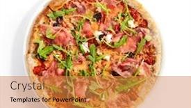  Presentation with pizza - Amazing slide set having pizza-with-parma-ham backdrop and a gold colored foreground