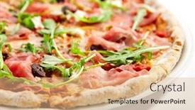  Presentation with culinary - Amazing slides having pizza-with-parma-ham backdrop and a coral colored foreground