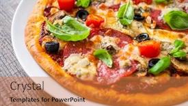  Presentation with pizza - Cool new slides with pizza-with-pepperoni-gorgonzola backdrop and a coral colored foreground