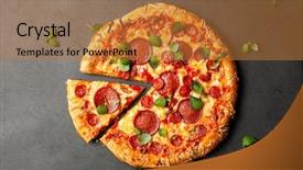  Presentation with chorizo - Presentation theme having pizza with salami and chorizo background and a coral colored foreground