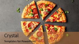  Presentation with chorizo - Colorful slides enhanced with pizza with salami and chorizo backdrop and a coral colored foreground