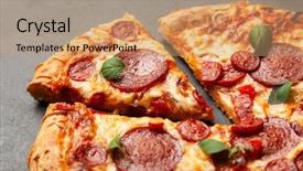  Presentation with chorizo - PPT layouts featuring pizza with salami and chorizo background and a coral colored foreground