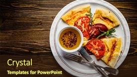  Presentation with pizza - PPT theme with pizza-with-salami-and-vegetables background and a wine colored foreground