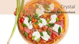  Presentation with bacon - Beautiful presentation theme featuring pizza-with-salami-bacon-sour backdrop and a yellow colored foreground