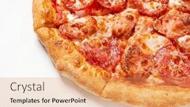  Presentation with pizza - PPT theme consisting of pizza-with-salami-on-whtie background and a coral colored foreground