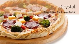  Presentation with feta cheese - Slide set consisting of pizza-with-salmi-and-feta background and a coral colored foreground