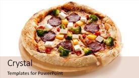  Presentation with feta cheese - Audience pleasing PPT theme consisting of pizza with salmi and feta backdrop and a  colored foreground