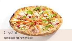  Presentation with white cheese - Audience pleasing slide set consisting of pizza-with-salmon-cream-cheese backdrop and a coral colored foreground