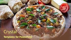 Presentation with cherry - Theme featuring pizza-with-sun-dried-meat background and a tawny brown colored foreground