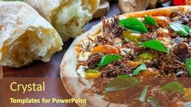  Presentation with cherry - Theme enhanced with pizza-with-sun-dried-meat background and a tawny brown colored foreground