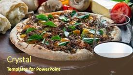  Presentation with cherry - Slide deck consisting of pizza-with-sun-dried-meat background and a tawny brown colored foreground