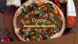  Presentation with cherry - Slide deck with pizza-with-sun-dried-meat background and a tawny brown colored foreground