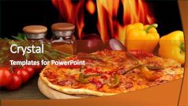  Presentation with border organic vegetables on wood - Audience pleasing PPT theme consisting of pizza with vegetables on wood backdrop and a tawny brown colored foreground