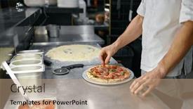  Presentation with pizza - Presentation theme enhanced with pizzaiolo-making-pizza-at-kitchen background and a coral colored foreground