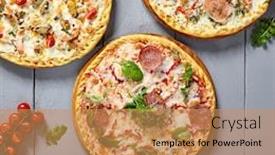  Presentation with pizzeria - Colorful slide deck enhanced with pizzas-on-wooden-boards-top backdrop and a coral colored foreground